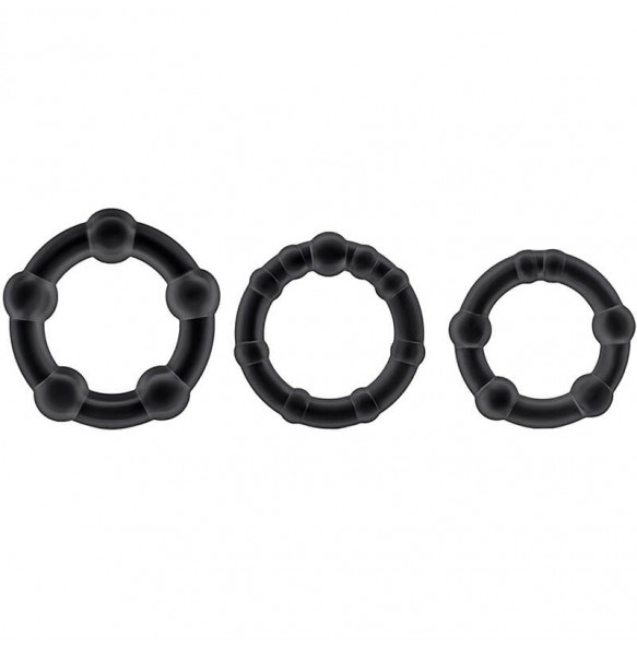 STAY HARD - Beaded Cock Rings (Full Set 3 Pieces - Black)